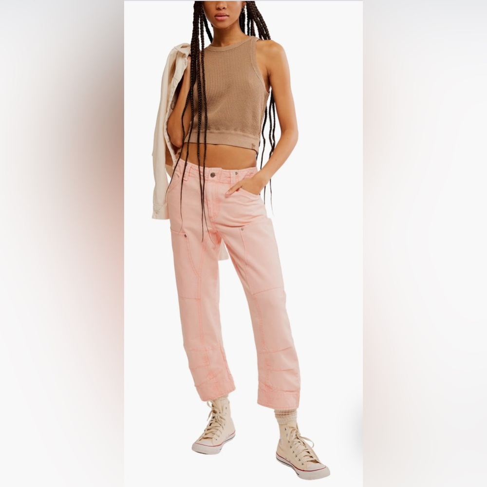 FREE PEOPLE SUPERSONIC SLIM PANT IN pink wash